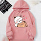 Cozy Love Bears Cartoon Print Fleece-Lined Hoodie for Women