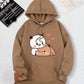 Cozy Love Bears Cartoon Print Fleece-Lined Hoodie for Women