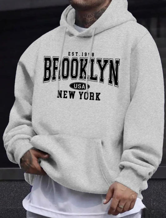 1998 BROOKLYN Graphic Print, Men's Casual Fashion Long Sleeve Crew Neck Hoodie